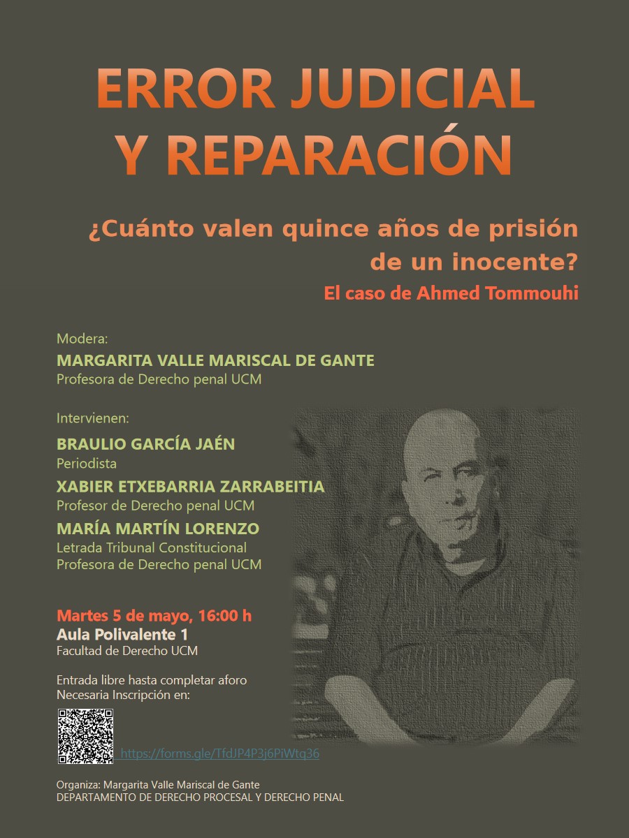 Mesa redonda “Error judicial y reparación ¿Cuánto valen quince años de prisión de un inocente?” (5 mayo 2026) 